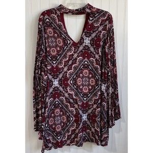 Very J Womens  Large Colorful Floral‎ Paisley Geometric Tunic Top Bohemian